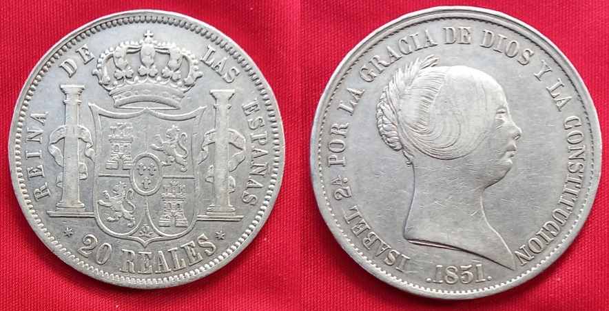 20 reales, Isabel II, 1851 Isabel-II-20-reales-26-10gr