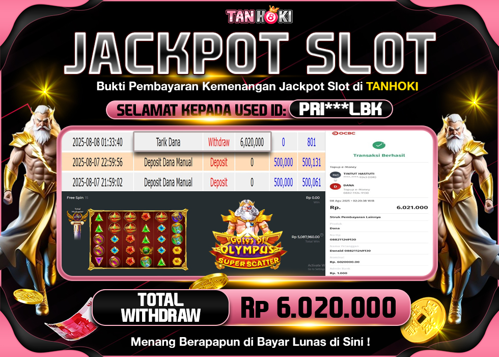 TANHOKI JACKPOT SLOT GATES OF OLYMPUS SUPER SCATTER  Rp.6.020.000,- LUNAS