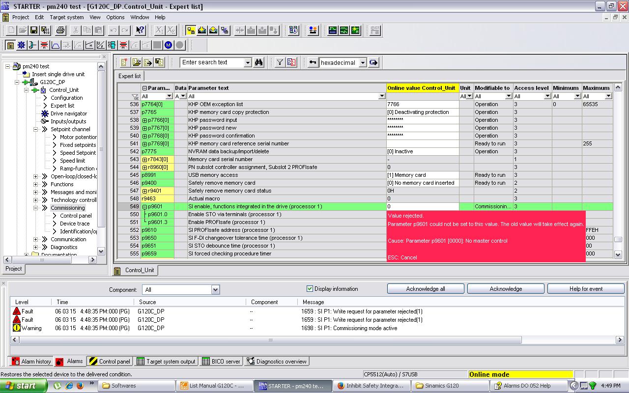 Siemens S120 Ethernet login username/password Access level