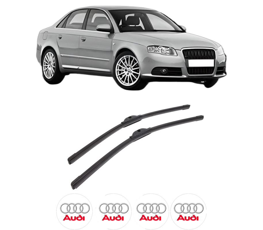Set stergatoare auto AUDI A4 B7 (8EC) din 2004-2008, pentru parbriz auto, 2 bucati, Bosch Aerotwin, din cauciuc siliconat rezistent, 4 Stickere Auto AUDI