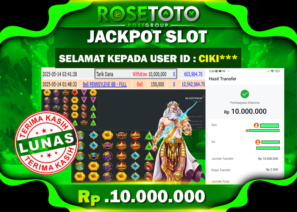 ROSETOTO JACKPOT SLOT Gates Of Olympus 1000 Rp.10.000.000.,- LUNAS