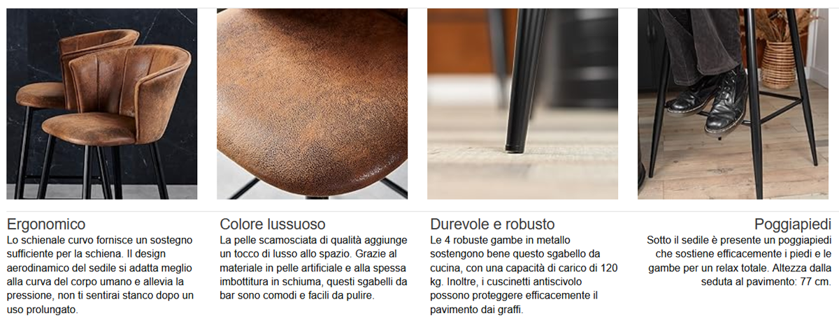 Sweetcrispy Set 4 Sgabelli Da Bar In PU Grigio | Altezza Bancone Con Poggiapiedi