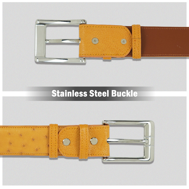 30in Yellow Full Quill Ostrich Leather Women Belt Stainless  display picture 3