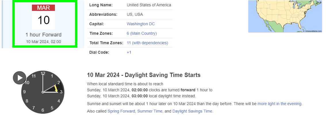10 Mar 2024 - Daylight Saving Time Starts - Diferencia horaria Estados Unidos (USA) - Foro USA y Canada
