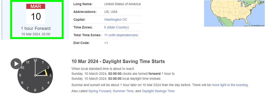 10 Mar 2024 - Daylight Saving Time Starts - Diferencia horaria Estados Unidos (USA) - Foro USA y Canadá
