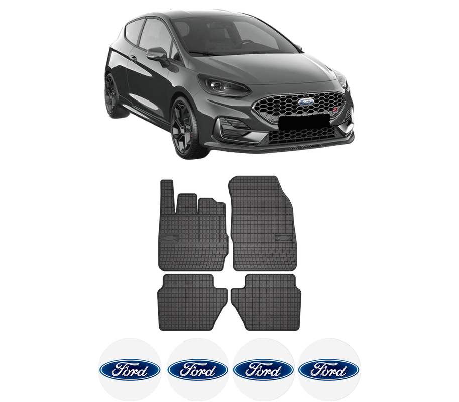 Set covorase presuri FORD FIESTA VI din 2006-2010, auto, din cauciuc thermoplastic, 4 Stickere auto cu FORD