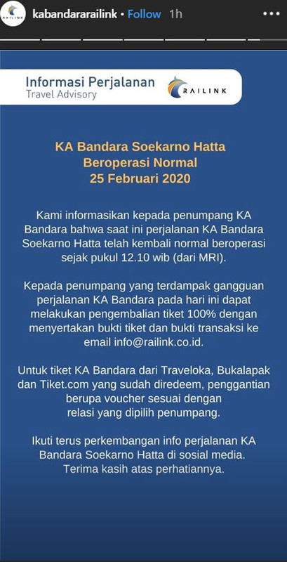 Kereta Bandara Soekarno-Hatta beroperasi normal