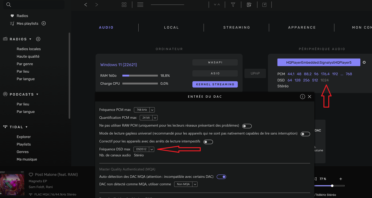 Fréquence maximale DSD Audirvana