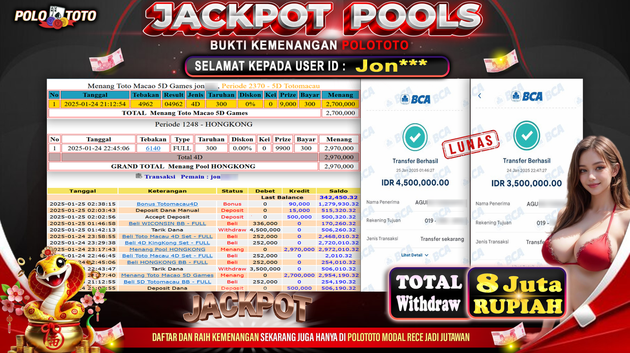 POLOTOTO JACKPOT TOGEL PASARAN HONGKONG Rp.8,000.000,- 