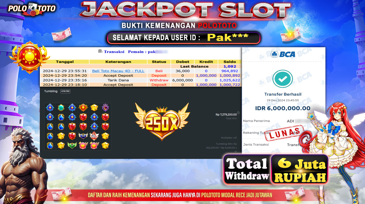POLOTOTO JACKPOT SLOT STARLIGHT PRINCESS Rp.6,000.000,-