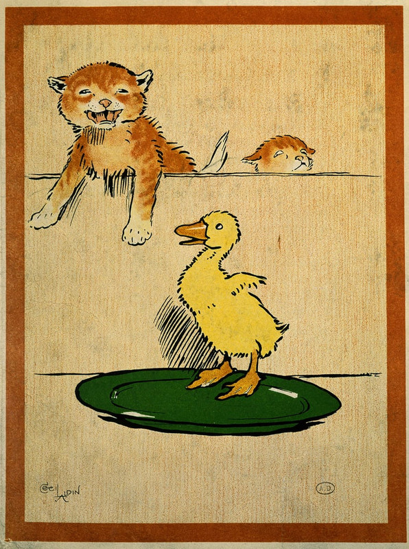 1-Cecil_Charles_Windsor_Aldin_-_Cats_et_duck_Drawing_by_Cecil_Aldin_(1870-1935)_Paris_Decorative_Art
