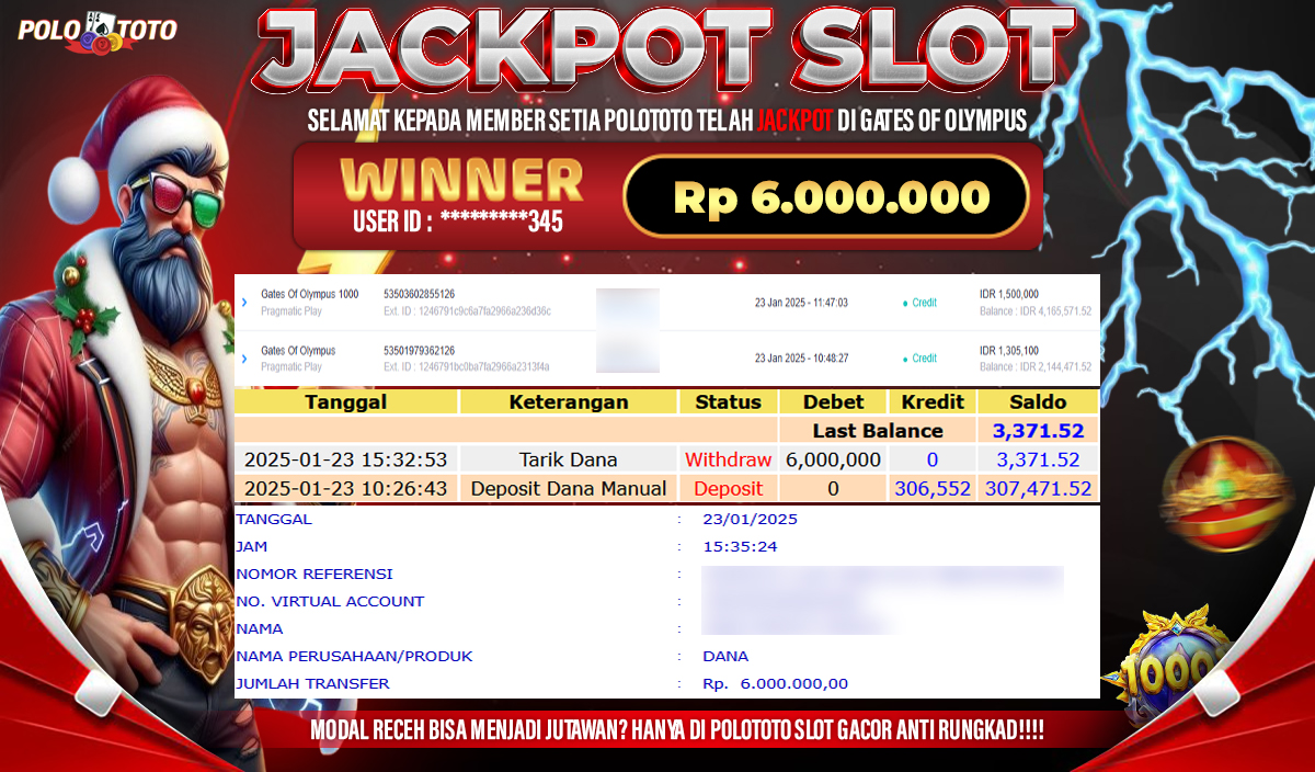 POLOTOTO JACKPOT SLOT GATES OF OLYMPUS Rp.6,000.000,-