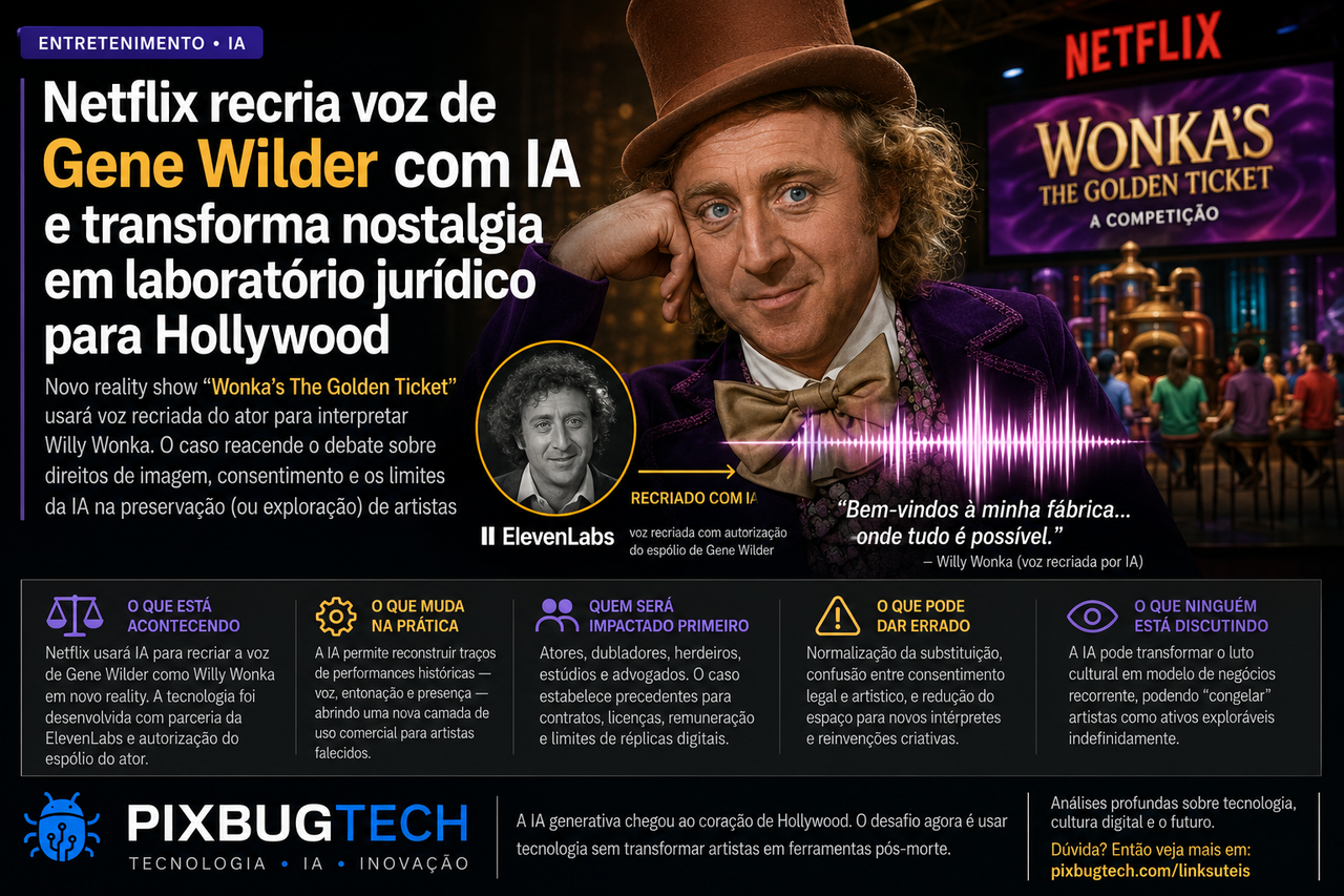 Netflix recria voz de Gene Wilder com IA e transforma nostalgia em laboratório jurídico para Hollywood