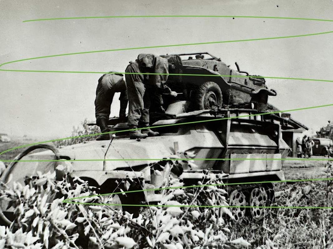 Original Foto getarnte Fahrzeuge schwimmwagen Schützenpanzerwagen Sd.Kfz.  (2)