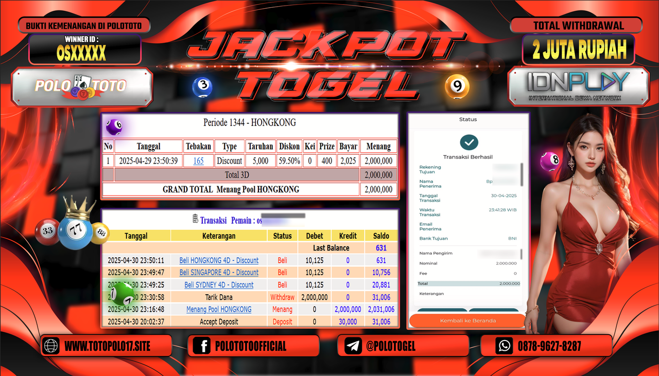 POLOTOTO JACKPOT TOGEL HONGKONG LOTTO Rp.2.000.000,-