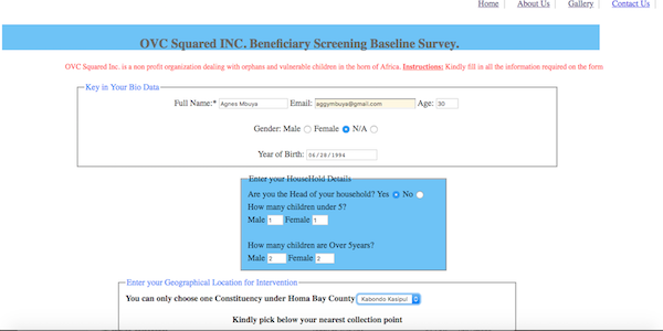 Screenshot of OVC Survey Form