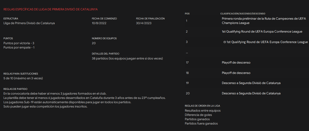 Rules Match 1ªLliga
