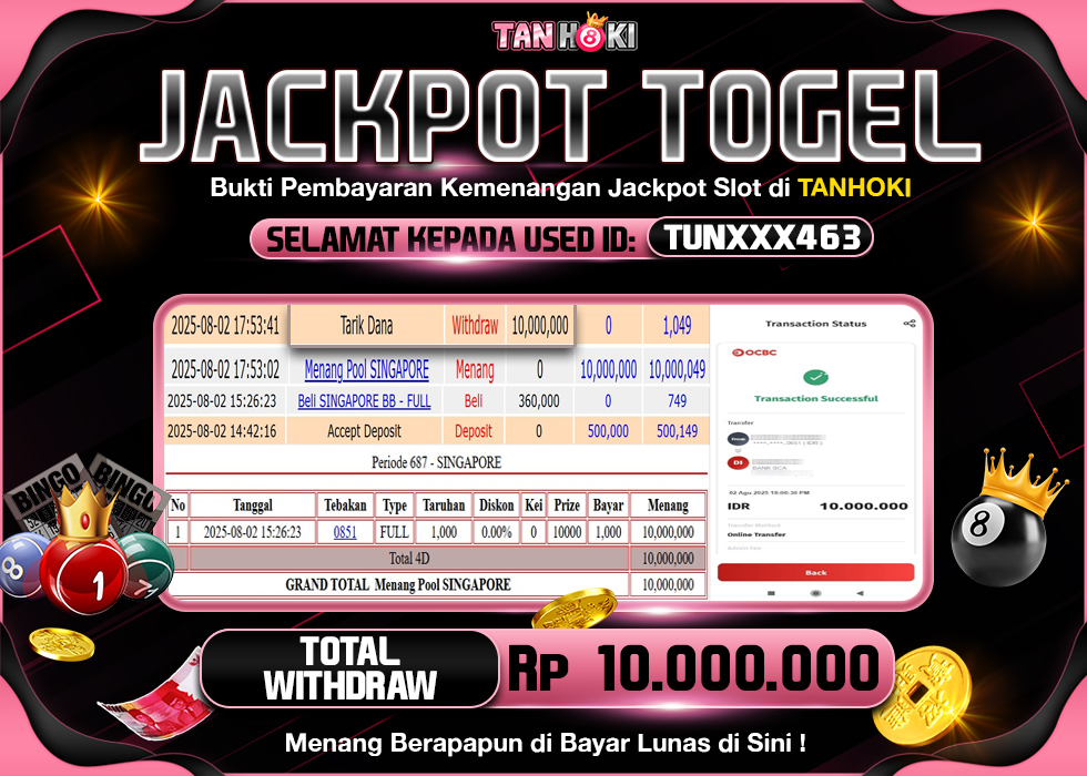 TANHOKI JACKPOT TOGEL SINGAPORE  Rp.10.000.000 ,- LUNAS