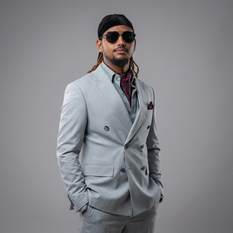 Ethiopian business executive in dark navy Italian suit with white shirt and tie
