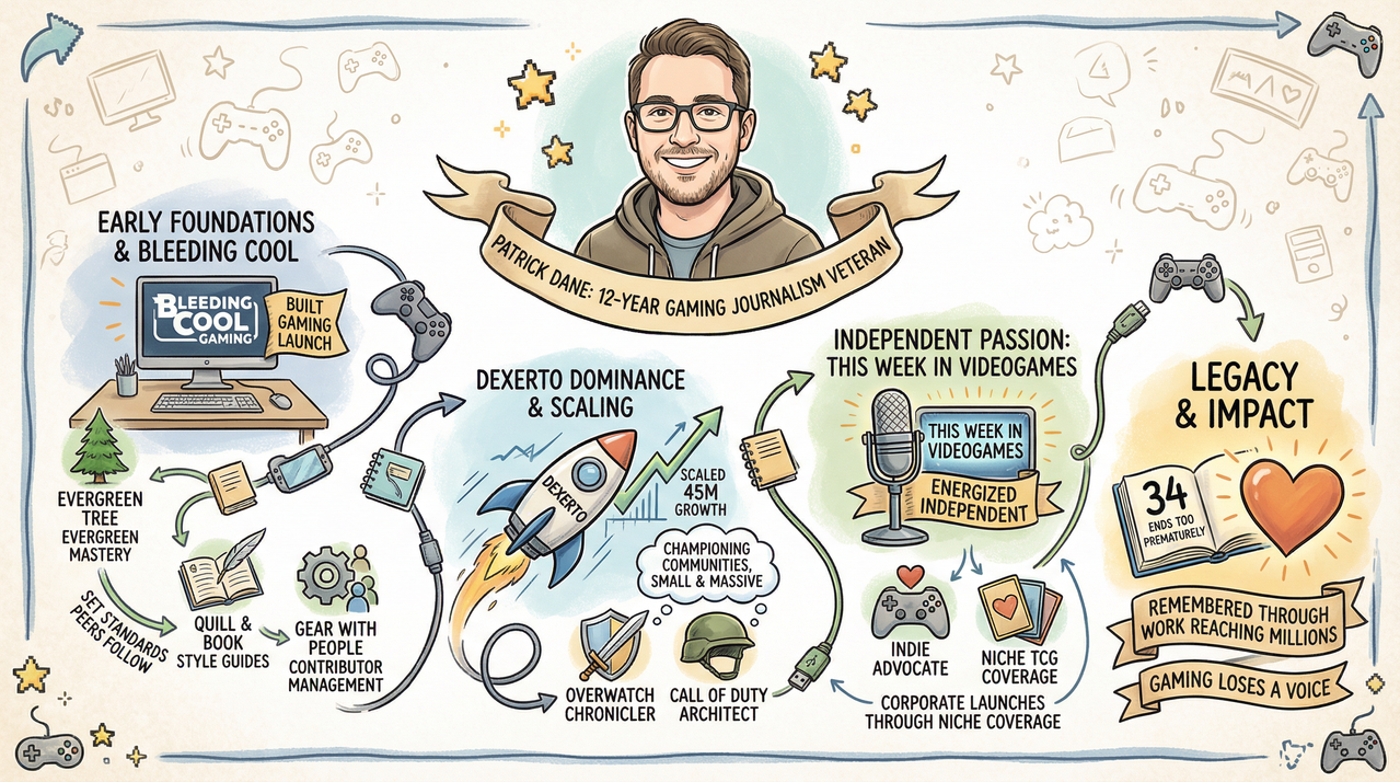 Gaming Journalist Patrick Dane Dies at 34 - Tributes Pour In After Tragic Car Accident 1 Empty newsroom desk memorial for gaming journalist Patrick Dane