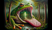 DALL-E-2023-10-13-16-44-34-Oil-painting-Within-a-lush-clearing-a-frog-takes-its-position-its-ey