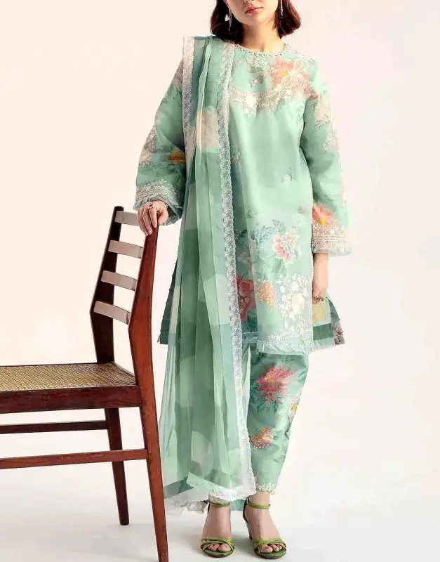Trendy Embroidered EID Lawn Suit 3-Pc | Printed Chiffon Dupatta (2025)