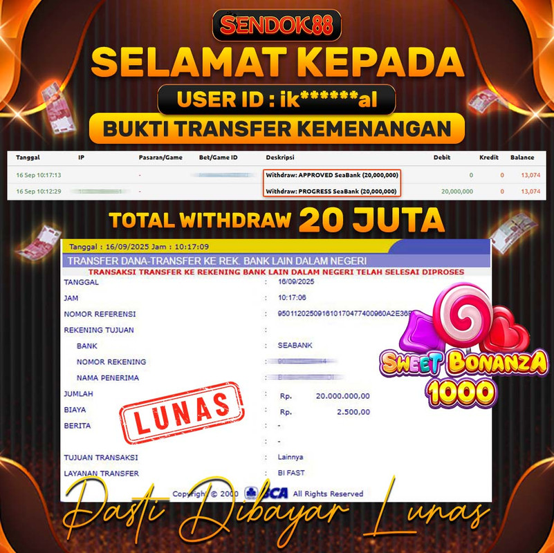 SENDOK88 JEPE! SWEET BONANZA 1000 Rp 20.000.000,- LUNAS!