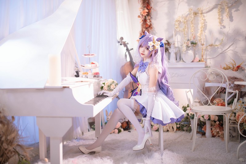 艾西Aiwest 刻晴花嫁Cosplay写真图集 原神刻晴婚纱高清图集 40P (223.2M)插图6