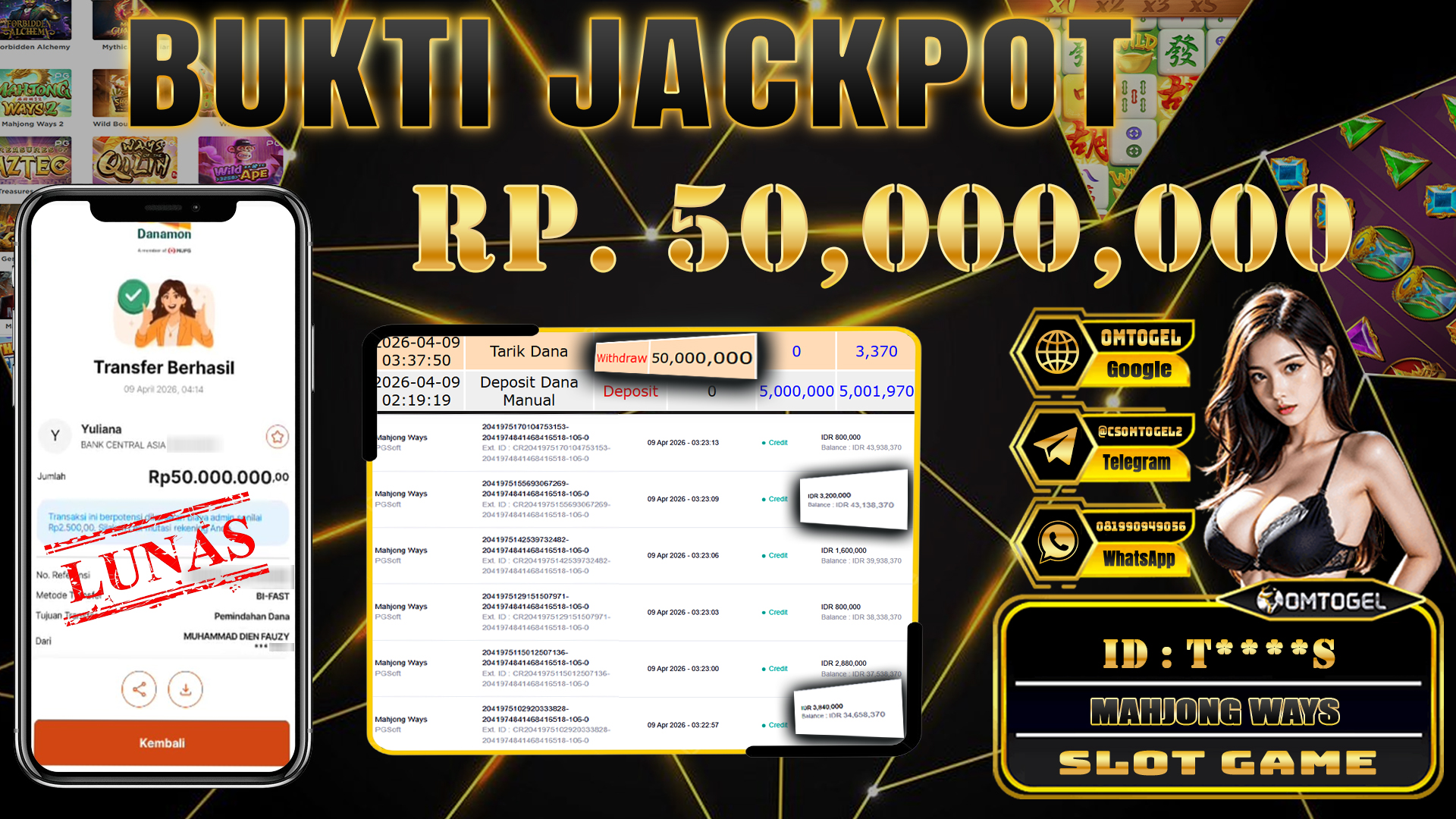 OMTOGEL JACKPOT PGSOFT MAHJONG WAYS ,50 JUTA DI BAYAR LUNAS ,-