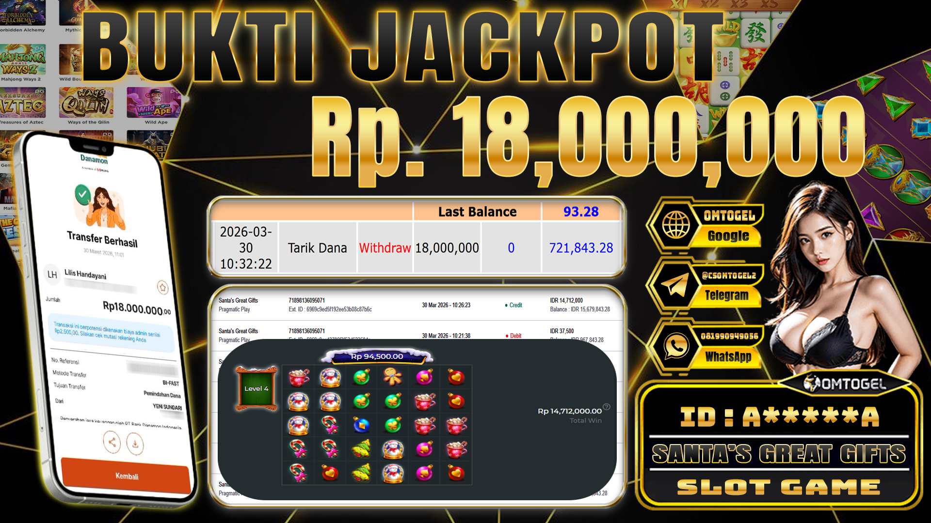OMTOGEL JACKPOT PRAGMATIC PLAY SANTA S GREAT GIFTS, 18 JUTA DI BAYAR LUNAS ,-