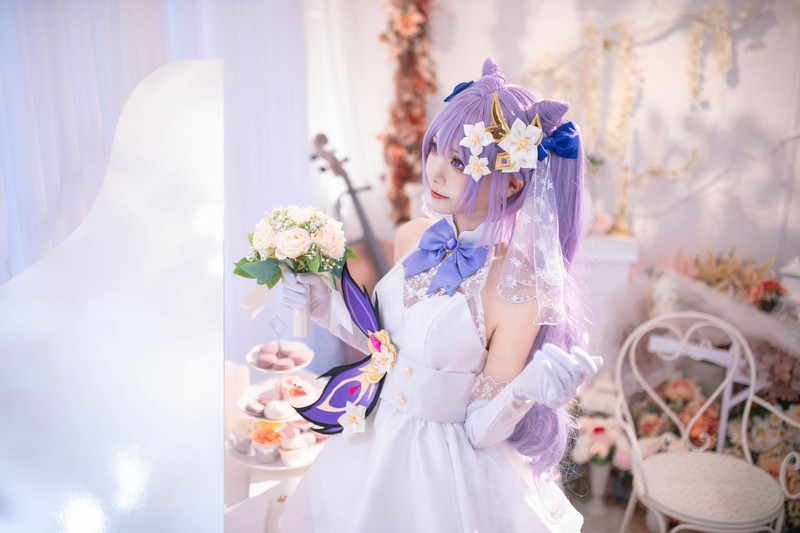 艾西Aiwest 刻晴花嫁Cosplay写真图集 原神刻晴婚纱高清图集 40P (223.2M)插图4