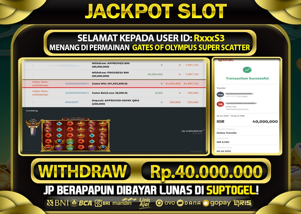  BUKTI KEMENANGAN 6 JULY 2025 MENANG DI PERMAINAN  GATES OF OLYMPUS SUPER SCATTER TOTAL WD 40 JUTA