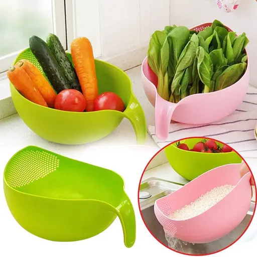 Plastic Fruit Bowl Thick Drain Basket with Handle Color 1 (R506)
