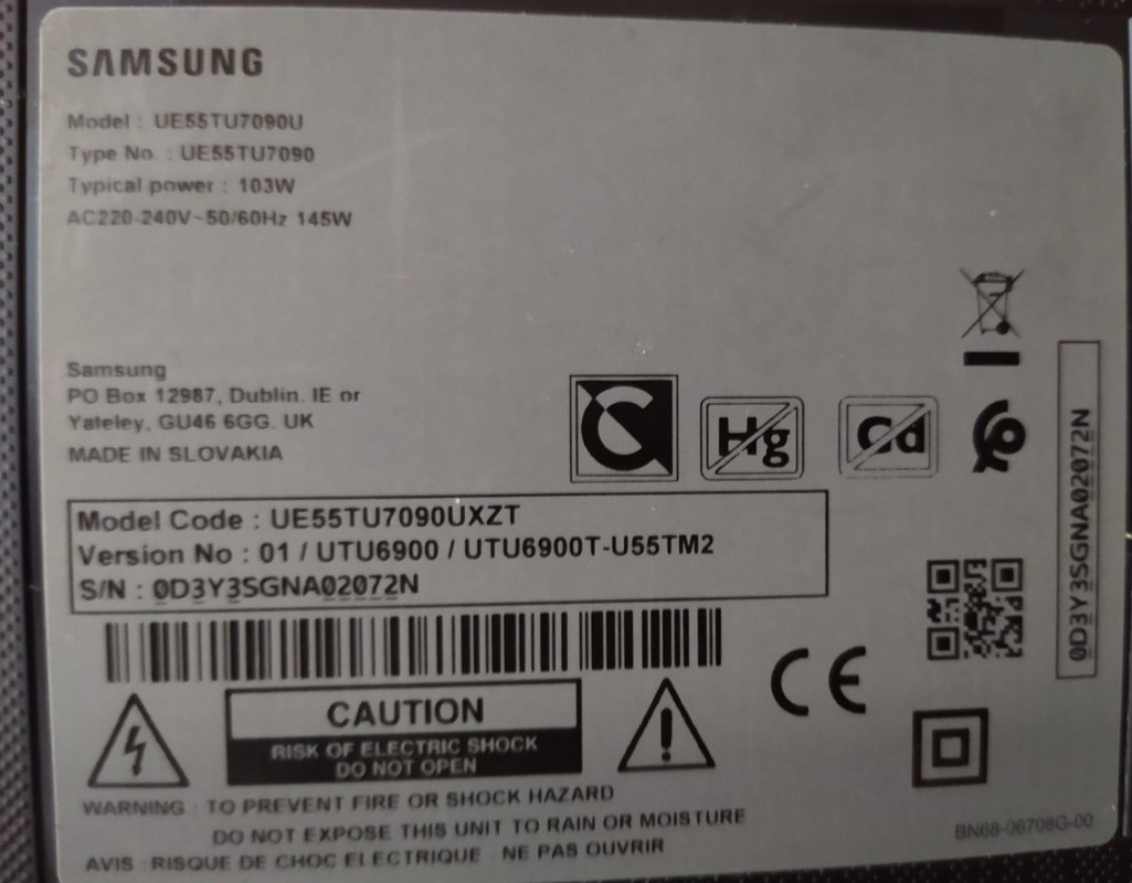 Etichetta dati Tv Samsung