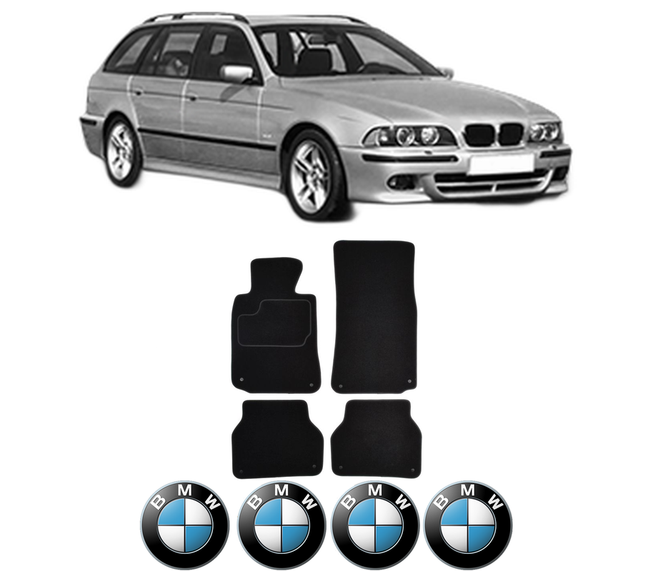 Set Covorase Presuri BMW Seria 5 Touring (E39) din 1996-2004, Auto, Material Textil Mocheta, 4 Stickere auto cu BMW