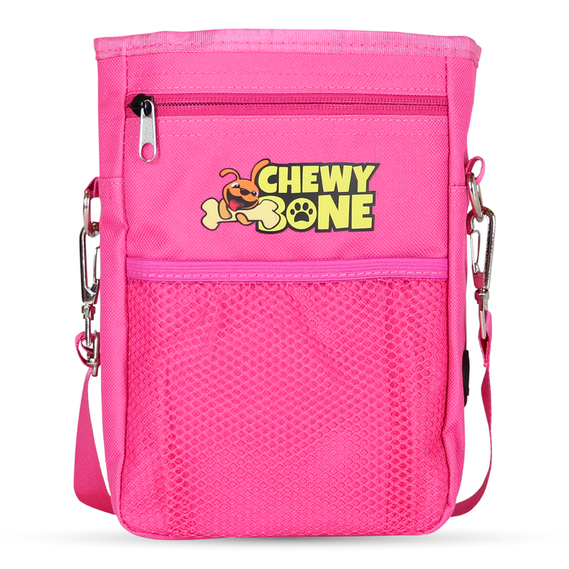 [ CHEWY BONE ] Dog Training Pouch Dog Carry Treat Bag Adjustable waist Belt Front Carrier & Shoulder Strap Pink