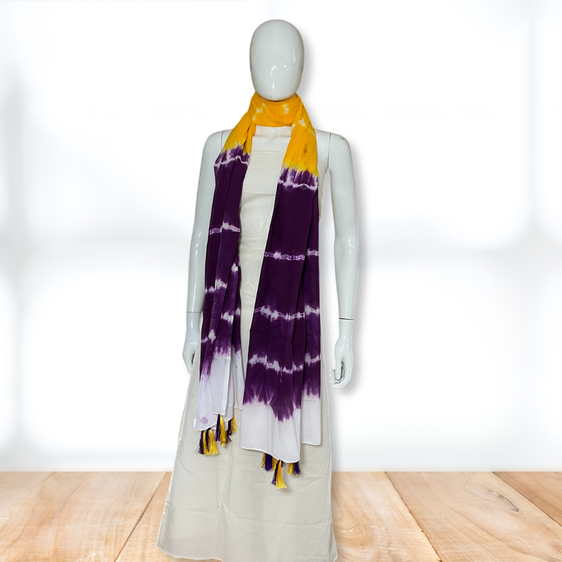 Royal Purple with Yellow Bliss Tie & Dye MulMul Cotton Dupatta