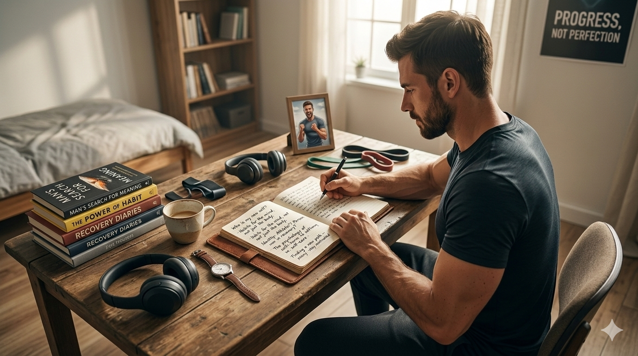 Person journaling about identity and habits for psychological side of cutting and how to stay motivated