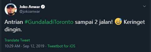 Joko Anwar rutin menuliskan update ketika hadir mengawal film Gundala di Toronto International Film Festival (TIFF) 2019.