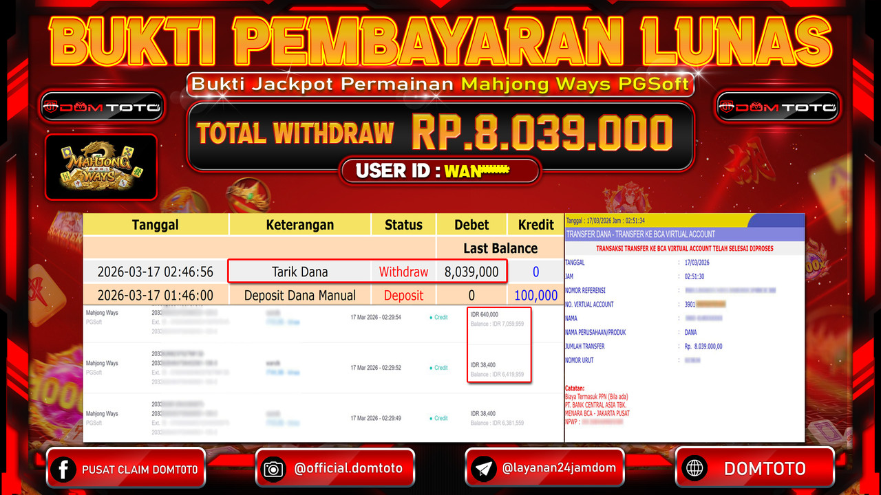 JACKPOT SLOT Mahjong Ways PGSoft 17 MARET 2026