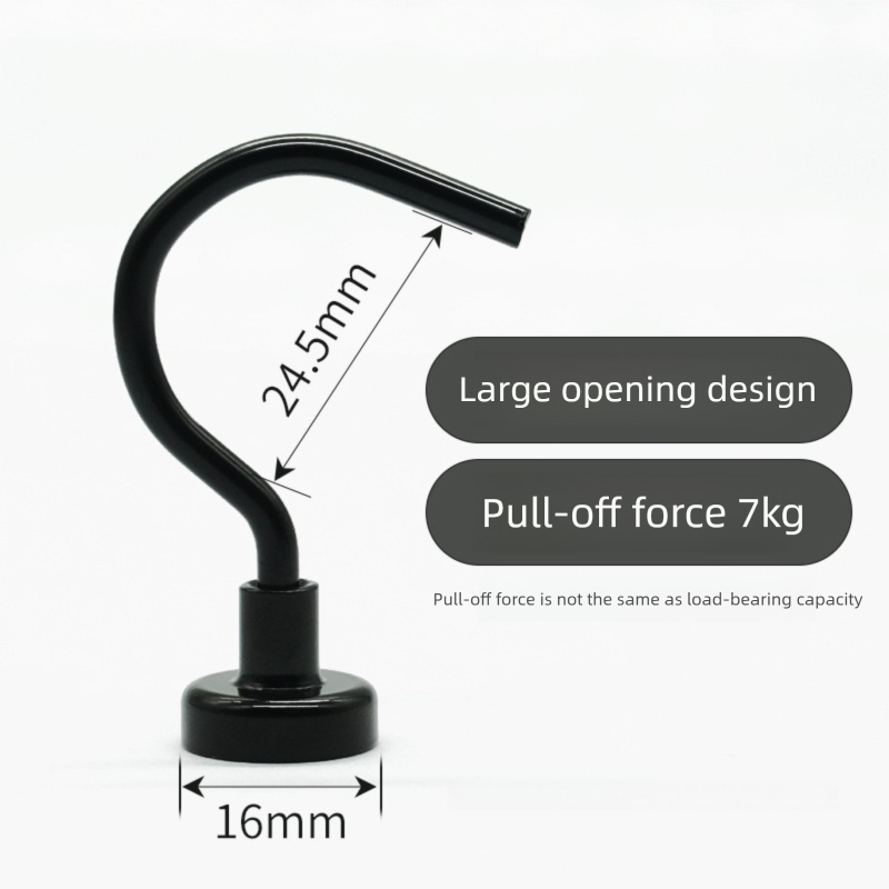 Neodymium Magnetic Hooks 16mm Base Large Open Mouth Hanger Heavy Duty Magnet for Fridge Kitchen BBQ Grill Utensils and Keys Black