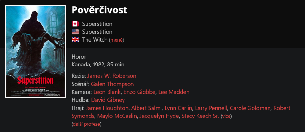Pověrčivost / Superstition (1982)