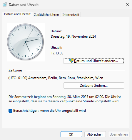 Systemsteuerung: Datum und Uhrzeit