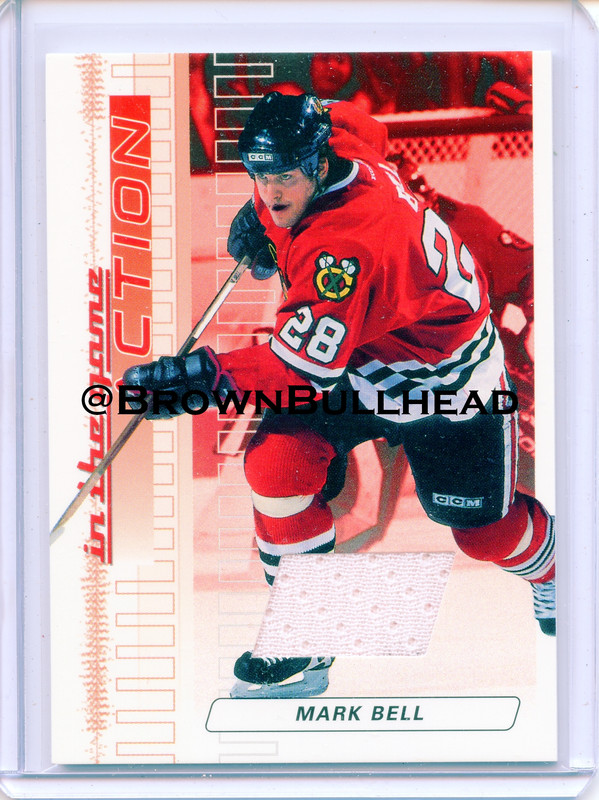 2003-04 ITG Action Jerseys #M-004 [Mark Bell] [Chicago Blackhawks] [Ruby] [~500] [swatch=white] a