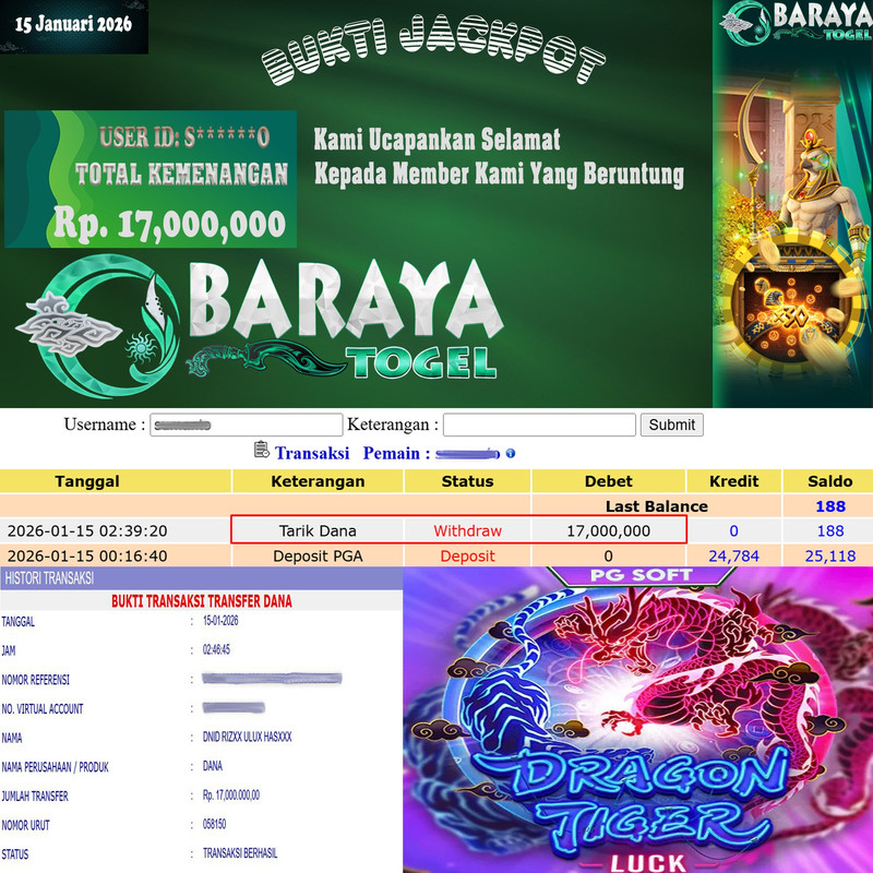 Rp. 17.000.000.- WD LUNAS DI BARAYATOGEL