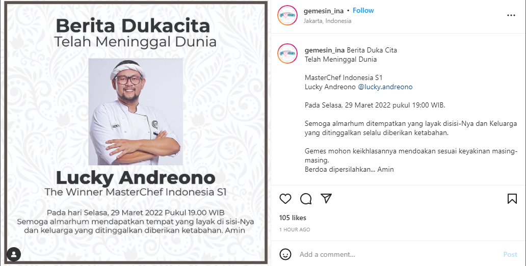 Kabar Duka Lucky Andreono Juara Masterchef Indonesia Season 1 Meninggal Dunia
