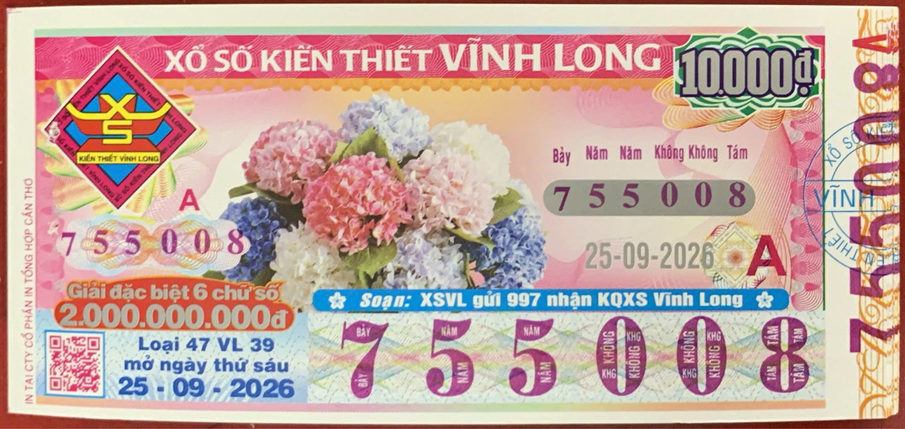 Vé số Vĩnh Long thứ 6 ngày 25/09/2026