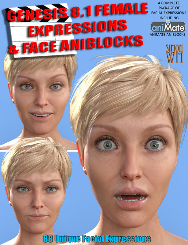 Expressions and Face aniBlocks for Genesis 8.1 Females