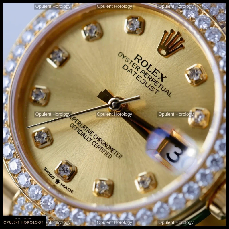 Rolex Datejust Women's Gold Dial Custom Gold Plated Moissanite 31mm - Super Clone