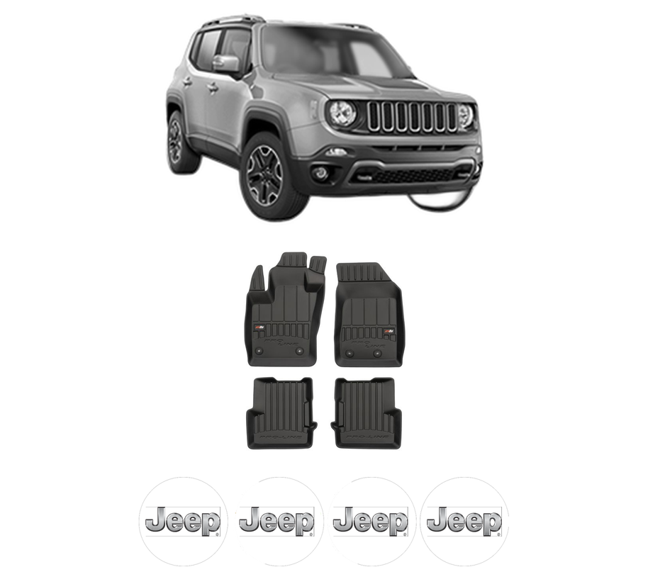 Set covorase presuri JEEP RENEGADE din 2014-2022, auto, din cauciuc thermoplastic, 4 Stickere auto cu JEEP